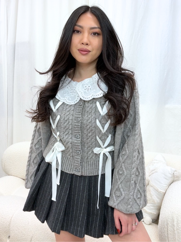 Maya Collared Knit Bow Top