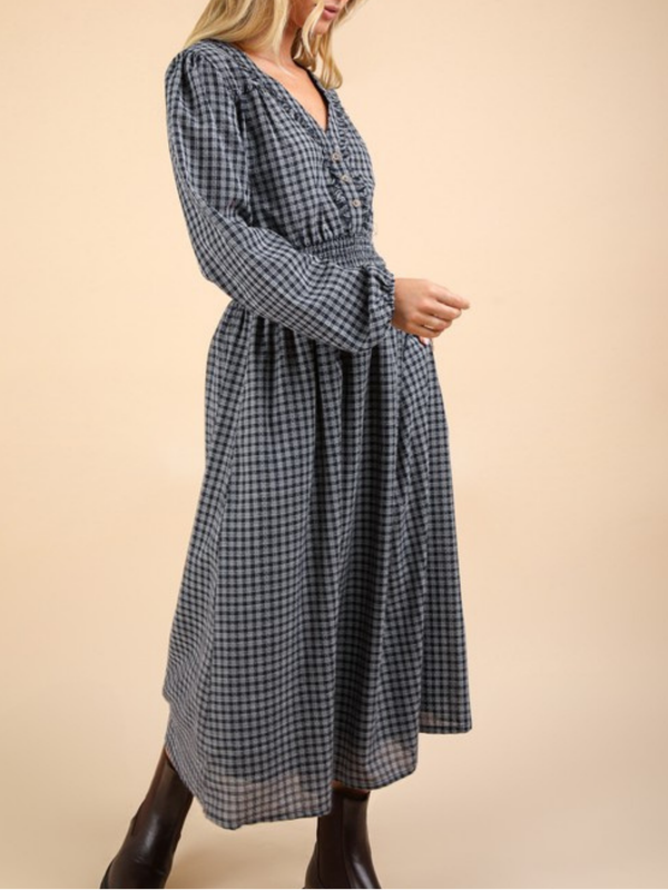 Alma Frayed Plaid Midi Dress