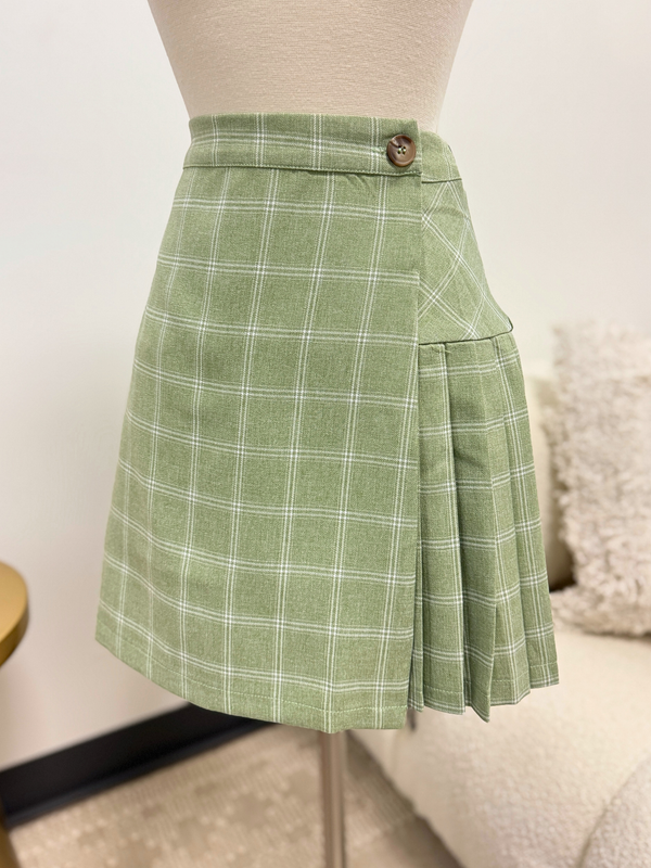 Green Plaid Pleated Skirt