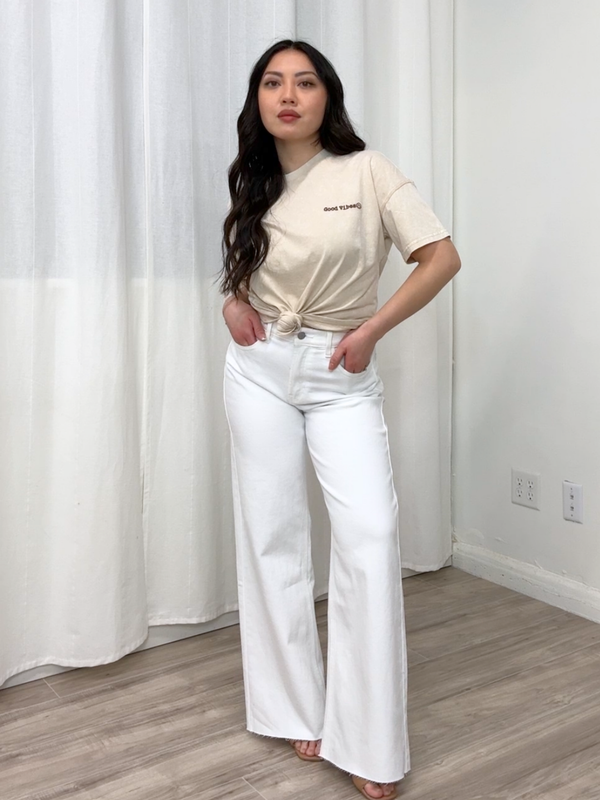 Monaco White Slim Wide Leg Jeans