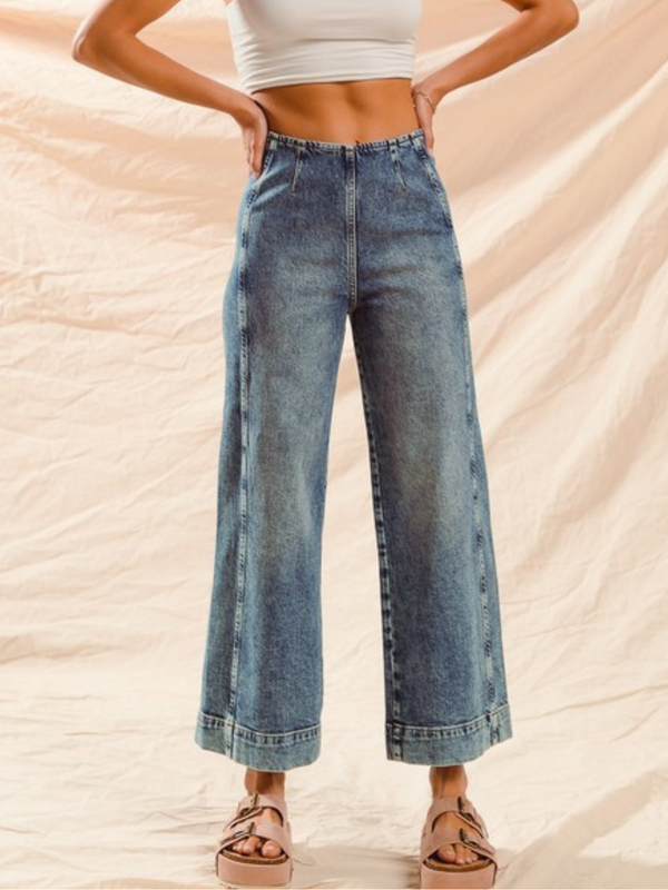 Austin Back Zipper Wide Leg Jeans