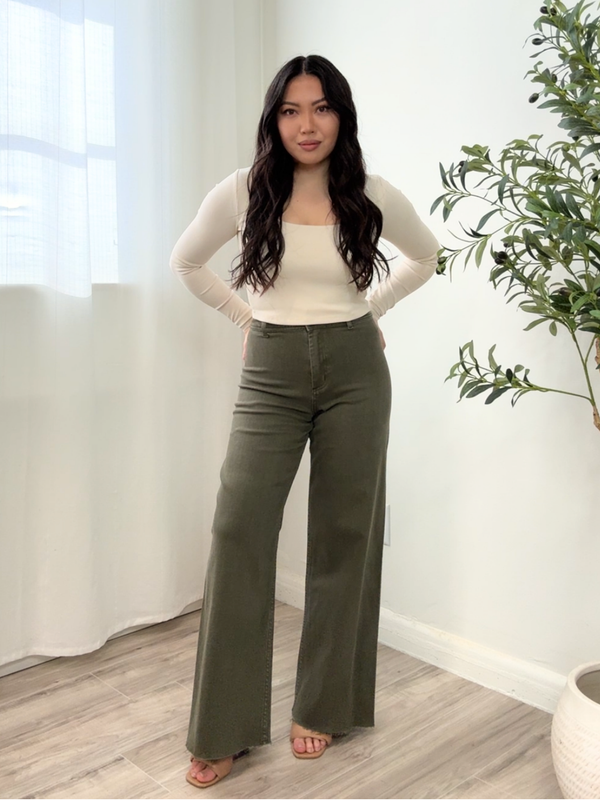 Nina Olive Slim Wide Jeans